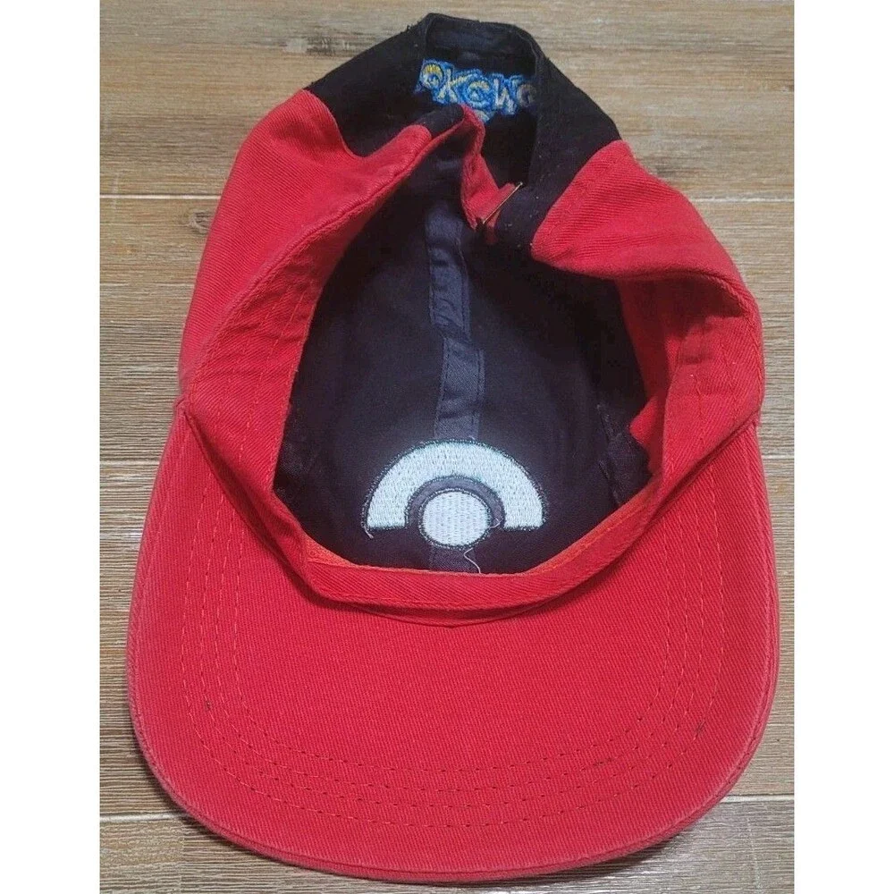 Vintage 90s Pokemon 5 Panel Youth Hat Red & Black Adjustable Strap Cap Y2K